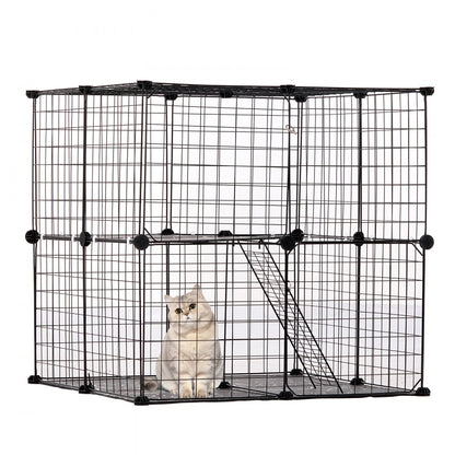 LS0261 - 28" 2-Tier Metal Cat Cage with Ladder for Play & Resting