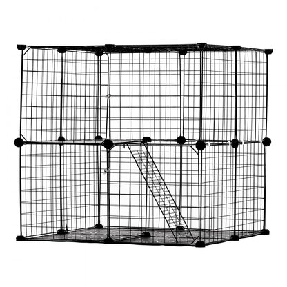 LS0261 - 28" 2-Tier Metal Cat Cage with Ladder for Play & Resting