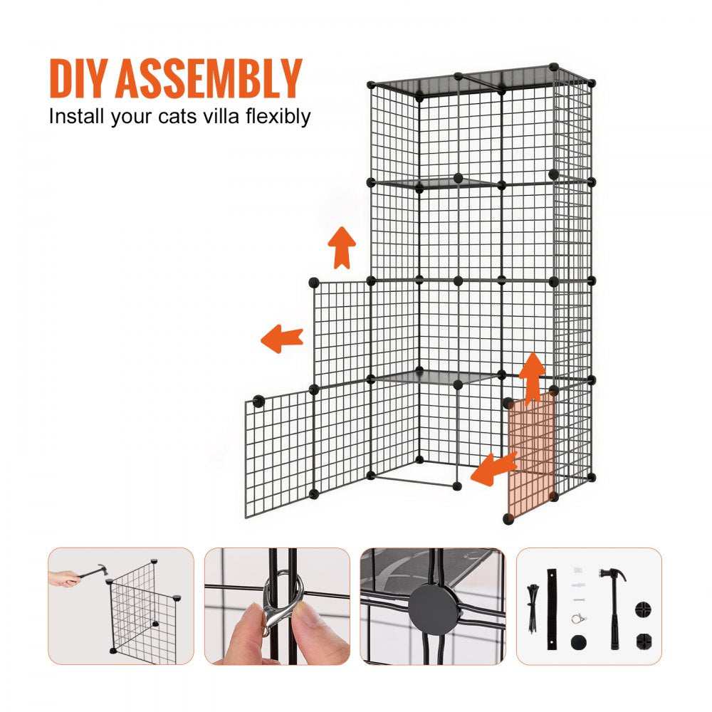 LS0263 - Versatile 4-Tier Cat Cage with Play Areas & Easy Setup