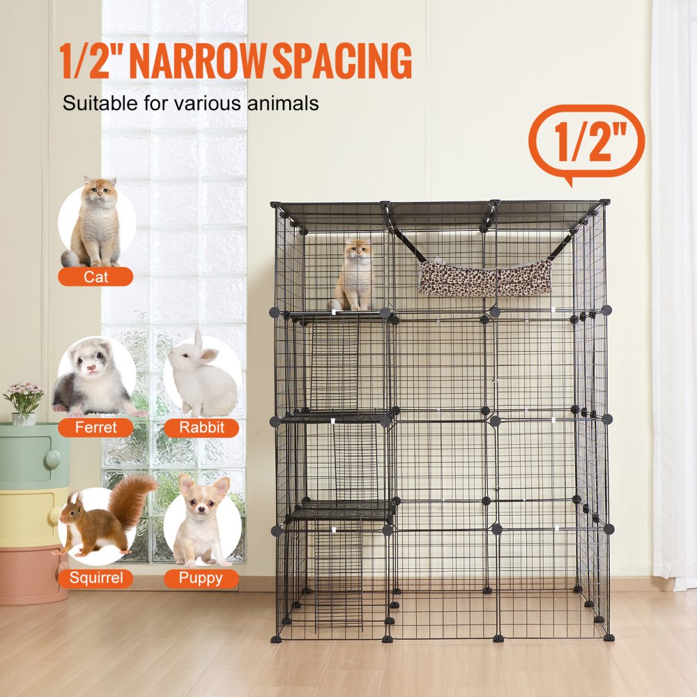 LS0265 - Spacious 4-Tier Metal Cat Cage 41x14x55" with Hammock & Accessories