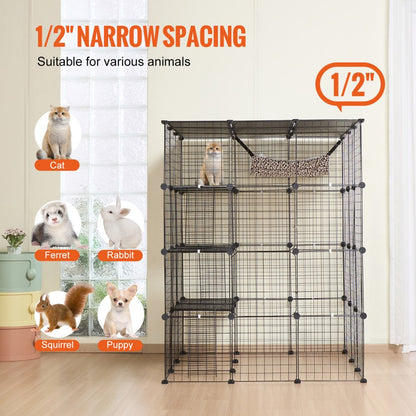 LS0265 - Spacious 4-Tier Metal Cat Cage 41x14x55" with Hammock & Accessories
