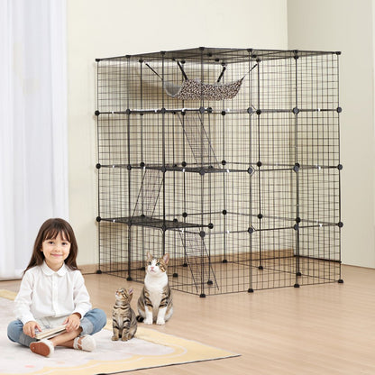 LS0265 - Spacious 4-Tier Metal Cat Cage 41x14x55" with Hammock & Accessories