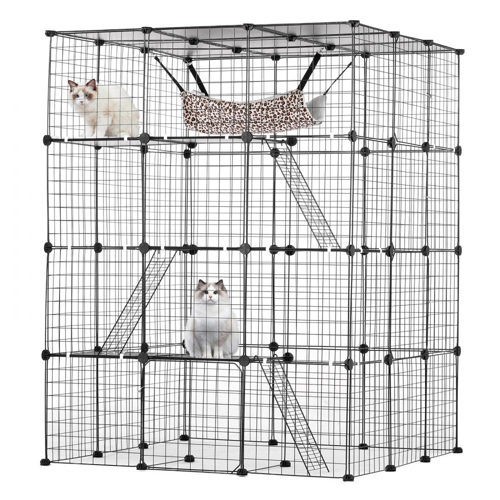 LS0265 - Spacious 4-Tier Metal Cat Cage 41x14x55" with Hammock & Accessories