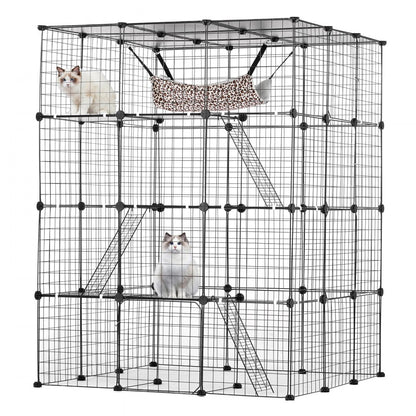 LS0265 - Spacious 4-Tier Metal Cat Cage 41x14x55" with Hammock & Accessories