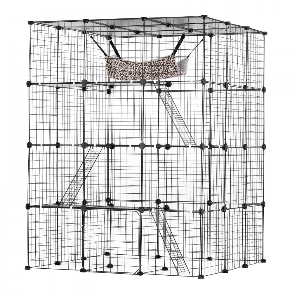 LS0265 - Spacious 4-Tier Metal Cat Cage 41x14x55" with Hammock & Accessories