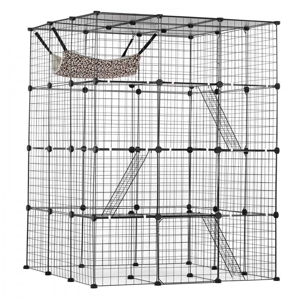LS0265 - Spacious 4-Tier Metal Cat Cage 41x14x55" with Hammock & Accessories