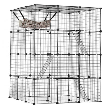 LS0265 - Spacious 4-Tier Metal Cat Cage 41x14x55" with Hammock & Accessories
