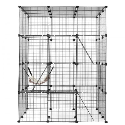 LS0265 - Spacious 4-Tier Metal Cat Cage 41x14x55" with Hammock & Accessories
