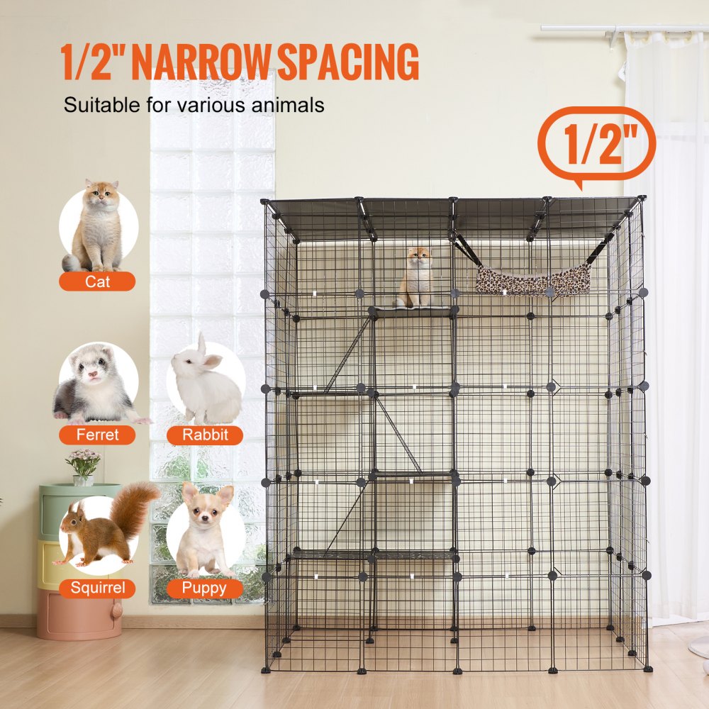 LS0266 - Spacious 4-Tier Metal Cat Cage 54"x41"x69" with Hammock
