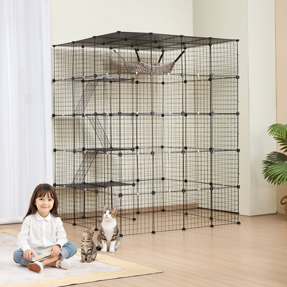 LS0266 - Spacious 4-Tier Metal Cat Cage 54"x41"x69" with Hammock