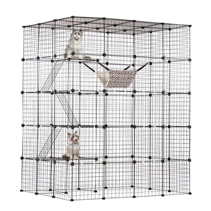 LS0266 - Spacious 4-Tier Metal Cat Cage 54"x41"x69" with Hammock