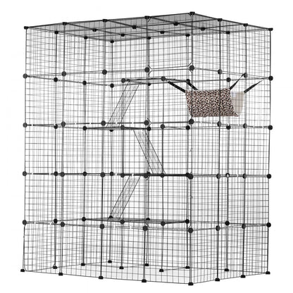 LS0266 - Spacious 4-Tier Metal Cat Cage 54"x41"x69" with Hammock