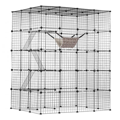 LS0266 - Spacious 4-Tier Metal Cat Cage 54"x41"x69" with Hammock