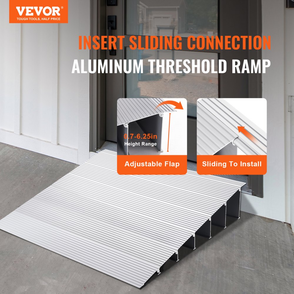 SNPTV0 - Aluminum Threshold Ramp for 800 lbs, Modular & Slip-Resistant