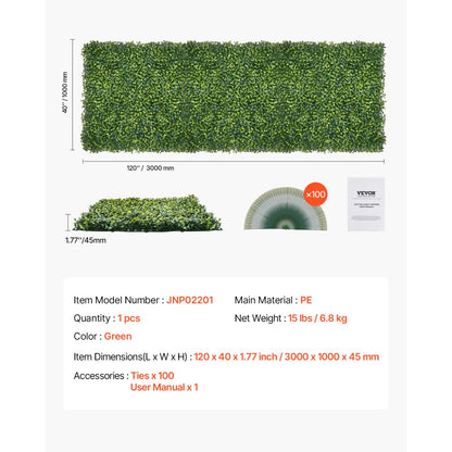 JNP02201 - 40 x 120 in PE Faux Grass Wall for Privacy Decor