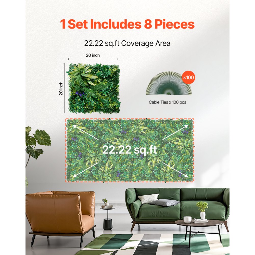 JNP02002 - 20x20in PE Artificial Grass Wall Panel for Privacy Decor