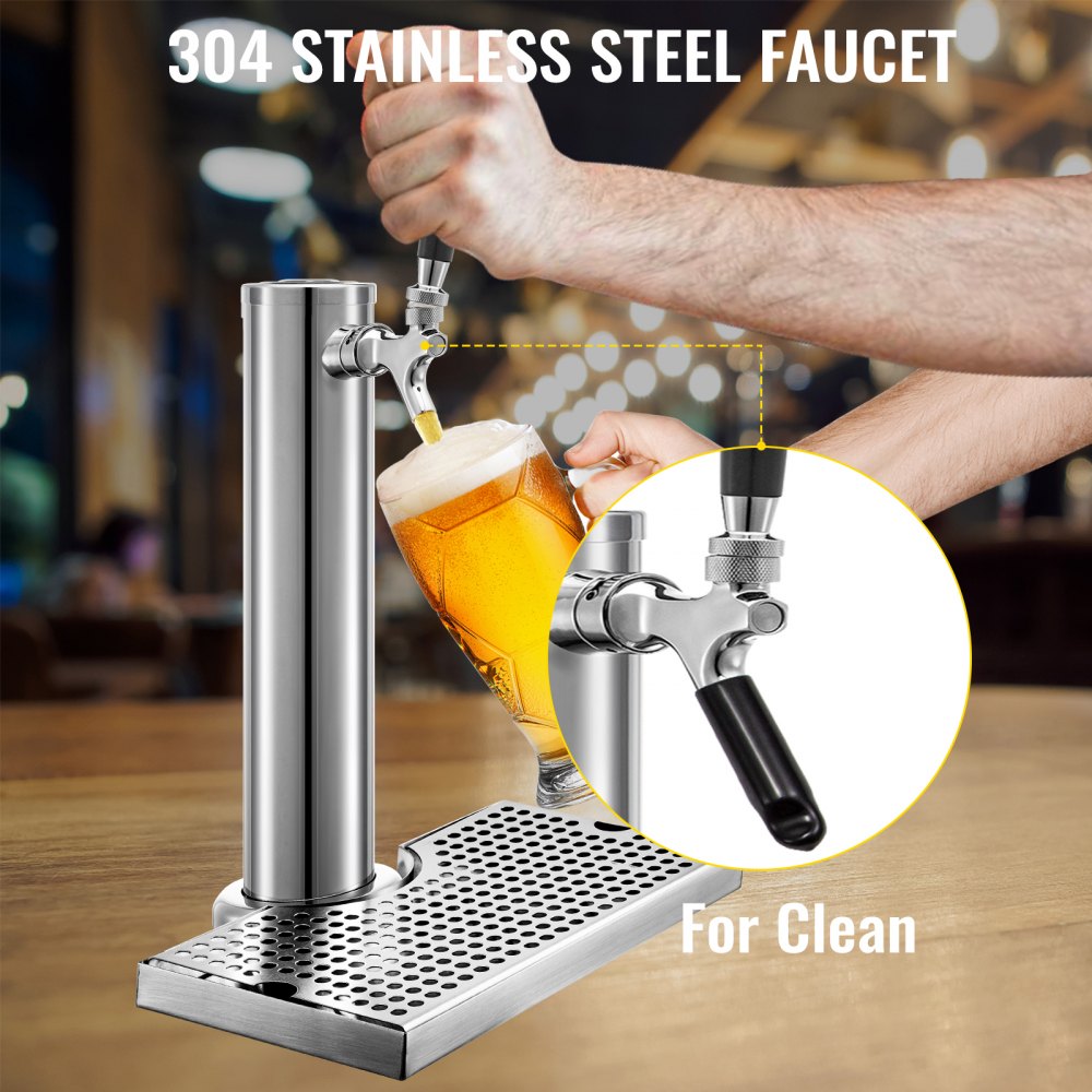 010528414246 - 3" Stainless Steel Beer Tower with Single Faucet & Drip Tray