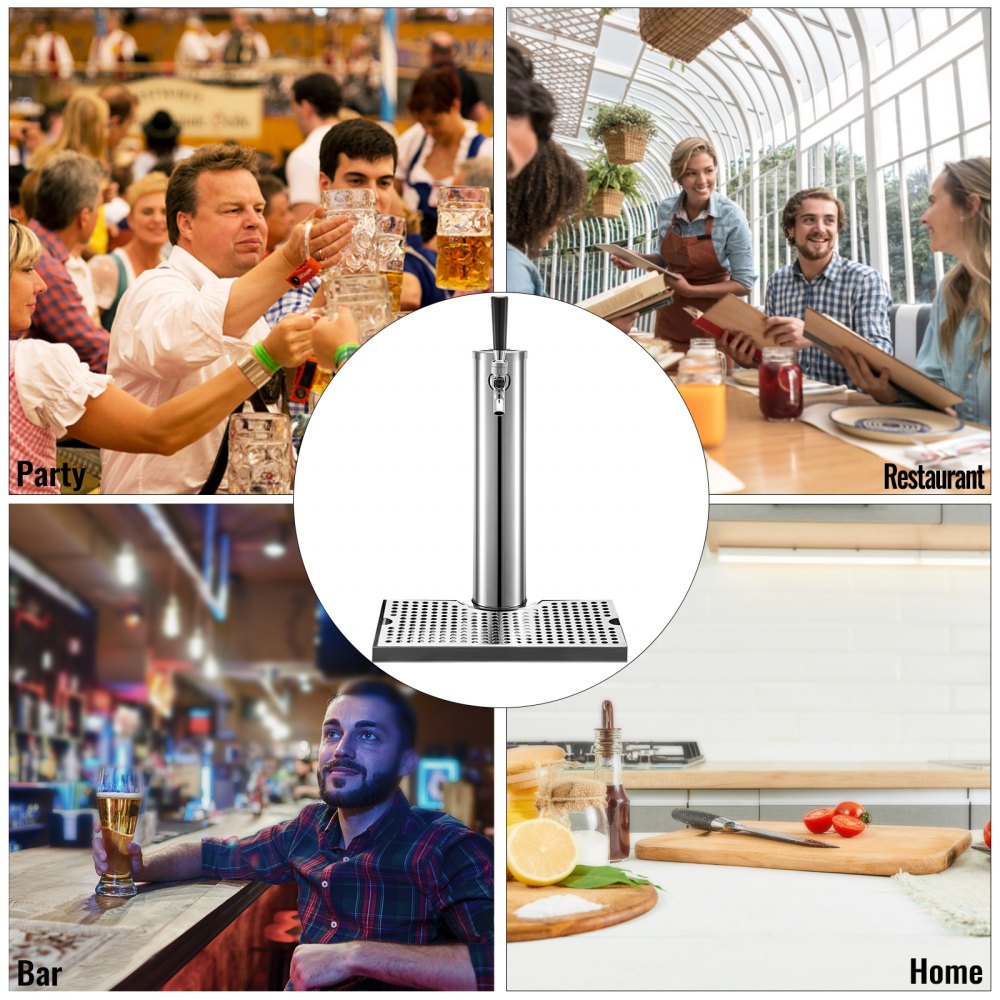 010528414246 - 3" Stainless Steel Beer Tower with Single Faucet & Drip Tray
