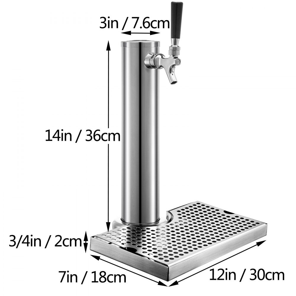 010528414246 - 3" Stainless Steel Beer Tower with Single Faucet & Drip Tray