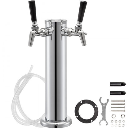 010726480429 - Durable 3" Stainless Steel Beer Kegerator Tower with Brass Faucets