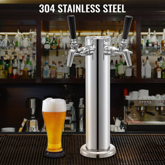 010726480429 - Durable 3" Stainless Steel Beer Kegerator Tower with Brass Faucets