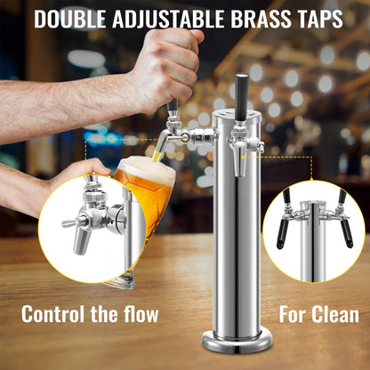 010726480429 - Durable 3" Stainless Steel Beer Kegerator Tower with Brass Faucets