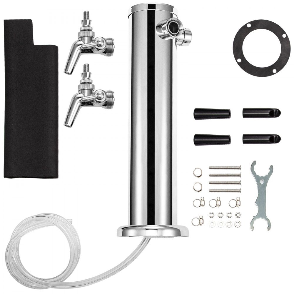 010726480429 - Durable 3" Stainless Steel Beer Kegerator Tower with Brass Faucets