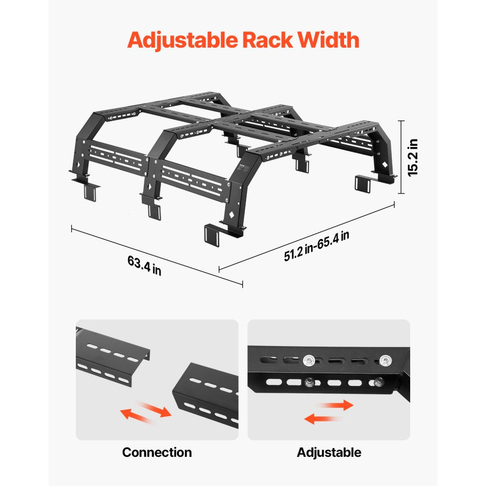 1102 - Adjustable Heavy-Duty Truck Rack for 51.2-65.4" Beds