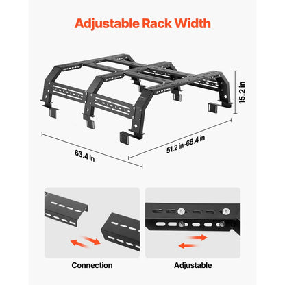 1102 - Adjustable Heavy-Duty Truck Rack for 51.2-65.4" Beds