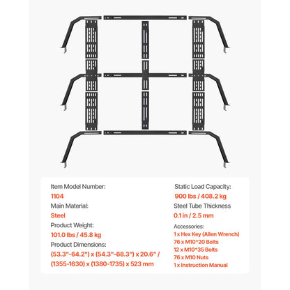 1104 - Adjustable Rust-Resistant Truck Rack for Full & Mid-Size Trucks