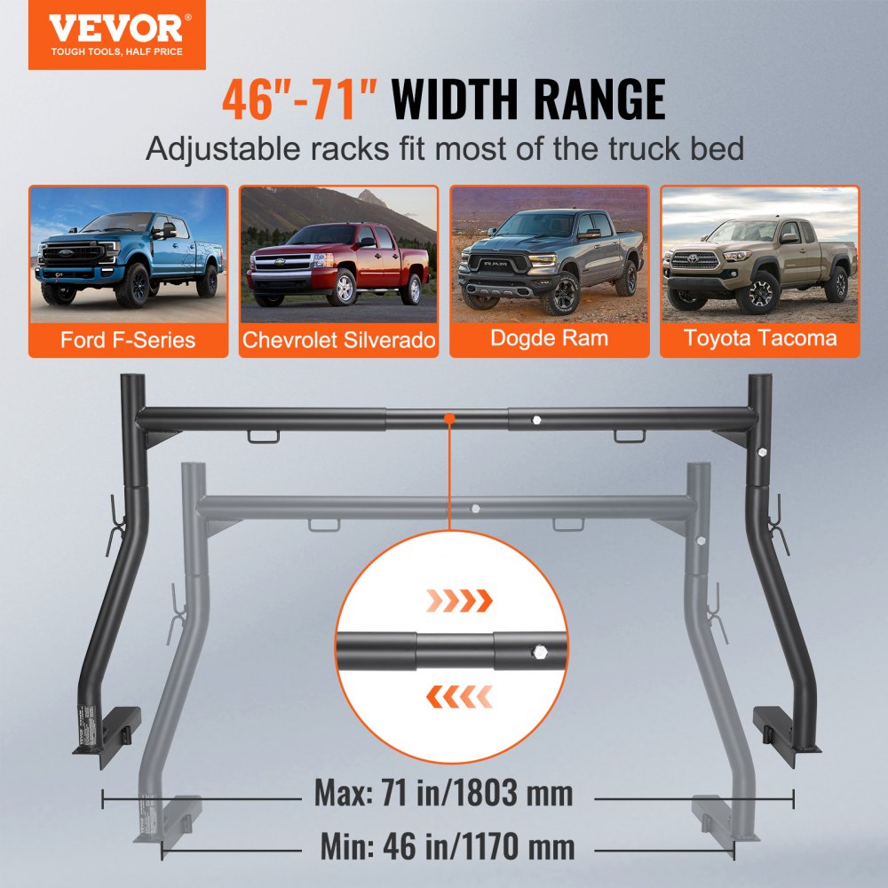 010999588654 - 46-71" Extendable Alloy Steel Truck Rack for Heavy Loads