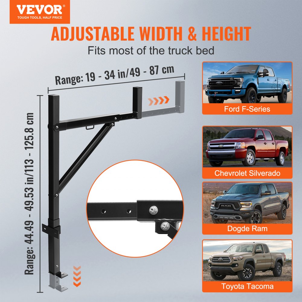 010305551440 - Adjustable 19-34" Truck Ladder Rack for Secure Cargo Transport