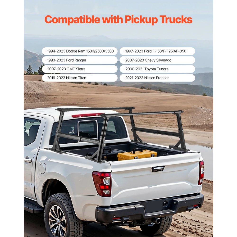 1106 - Adjustable Aluminum Truck Rack for 800 lbs Cargo Capacity