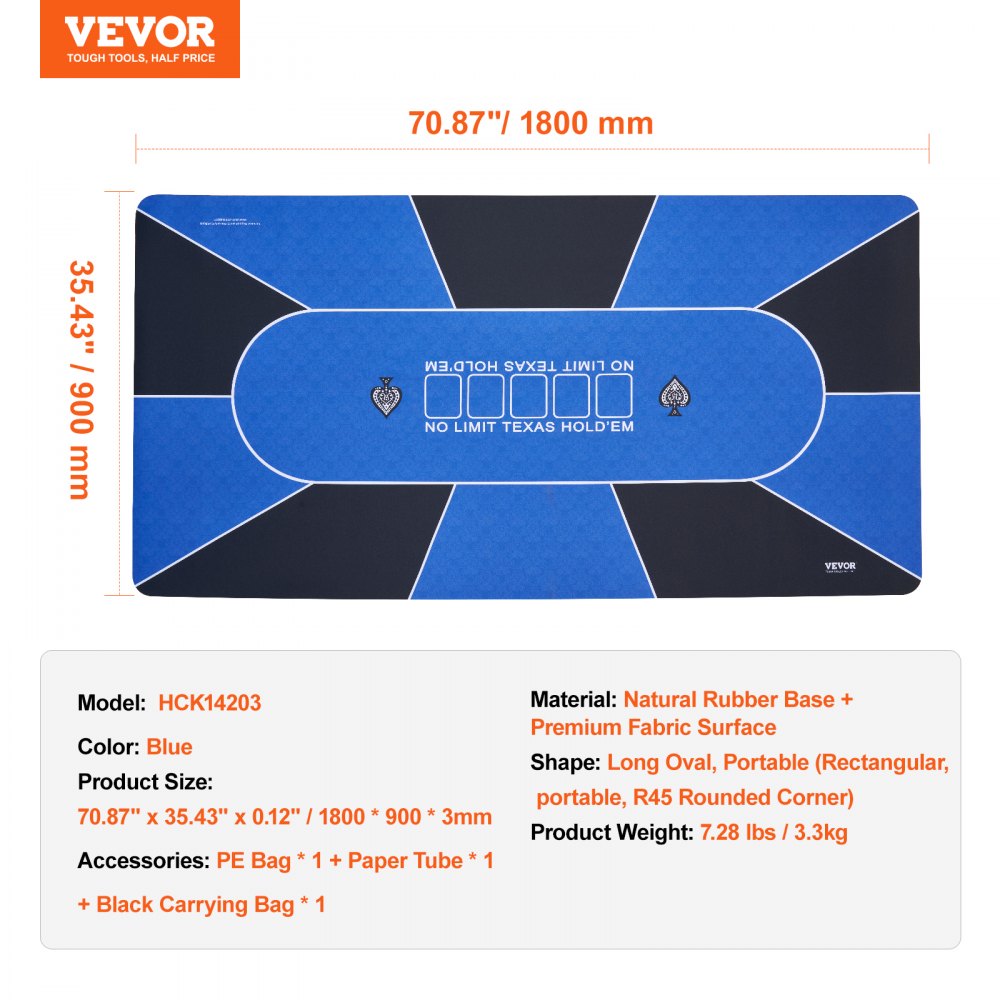 HCK14203 - 70" VEVOR Poker Table Mat, Waterproof, Non-Slip Design
