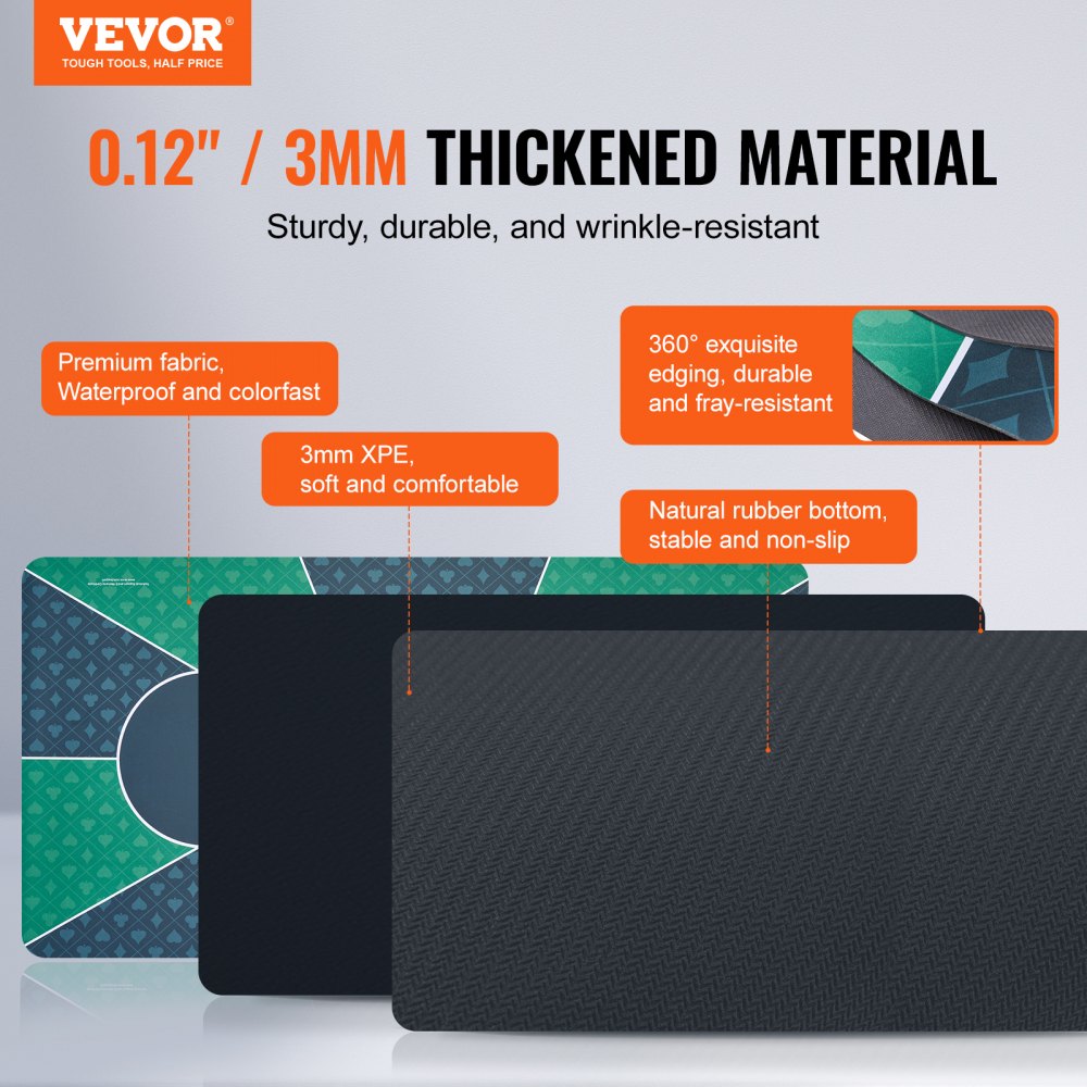 HCK14205 - 70" x 35" VEVOR Poker Mat with Non-Slip Grip