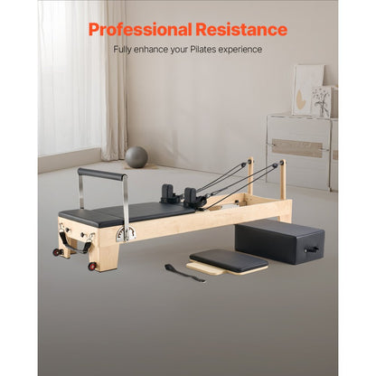 H88-F-B - Adjustable Maple Pilates Reformer with Jump Board and 400 lbs Support