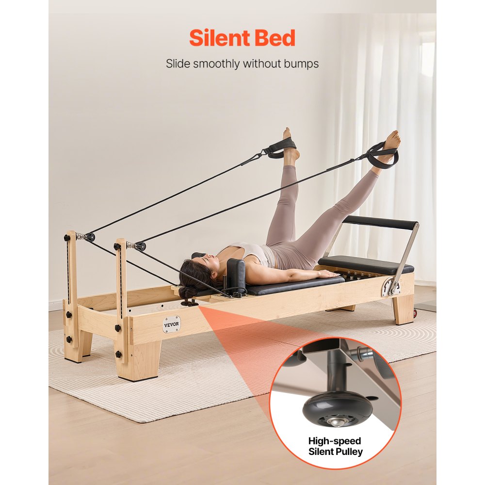 H88-F-B - Adjustable Maple Pilates Reformer with Jump Board and 400 lbs Support