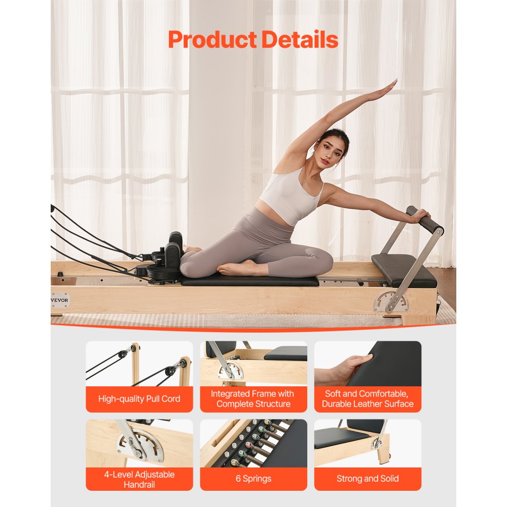H88-F-B - Adjustable Maple Pilates Reformer with Jump Board and 400 lbs Support