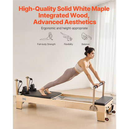H88-F-B - Adjustable Maple Pilates Reformer with Jump Board and 400 lbs Support