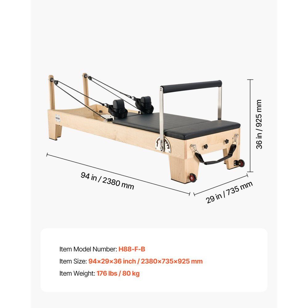 H88-F-B - Adjustable Maple Pilates Reformer with Jump Board and 400 lbs Support