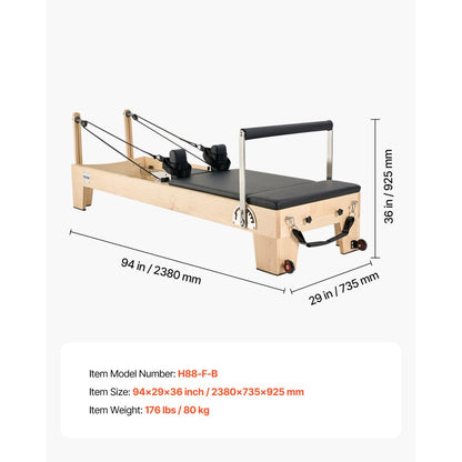 H88-F-B - Adjustable Maple Pilates Reformer with Jump Board and 400 lbs Support