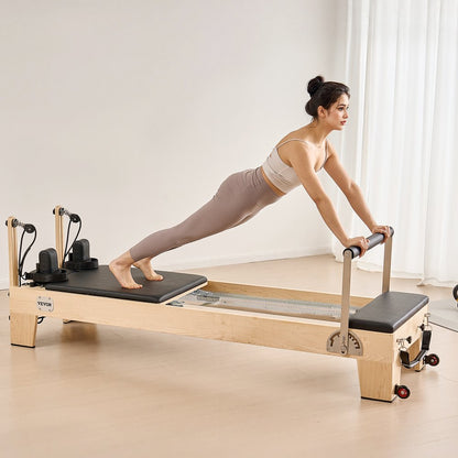 H88-F-B - Adjustable Maple Pilates Reformer with Jump Board and 400 lbs Support