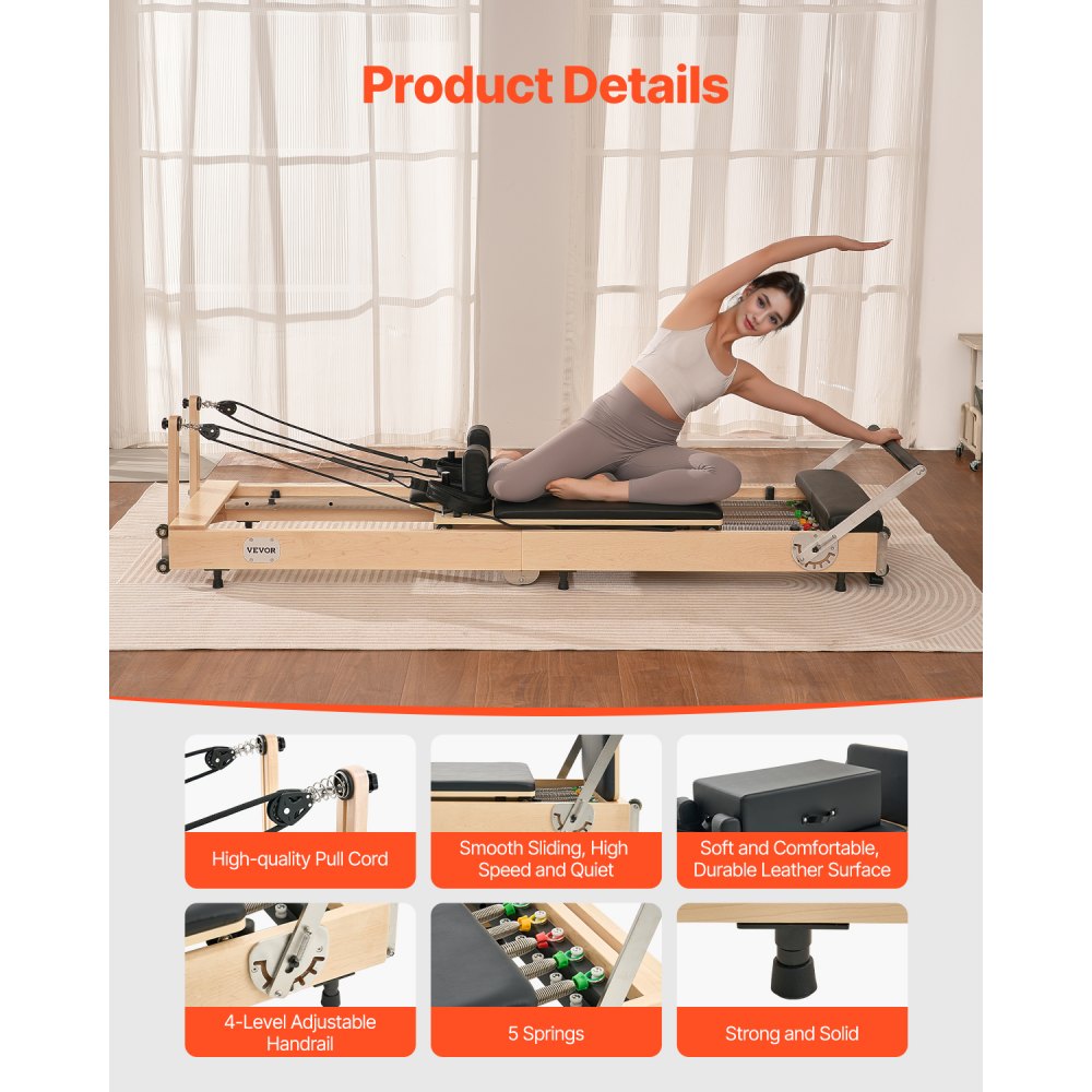 Z88-F-A - Compact Maple Wood Pilates Reformer with Adjustable Comfort