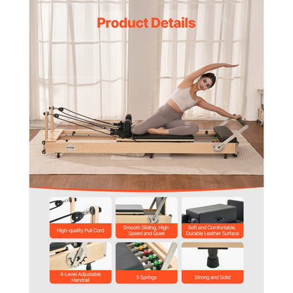 Z88-F-A - Compact Maple Wood Pilates Reformer with Adjustable Comfort