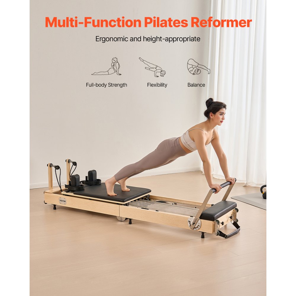 Z88-F-A - Compact Maple Wood Pilates Reformer with Adjustable Comfort