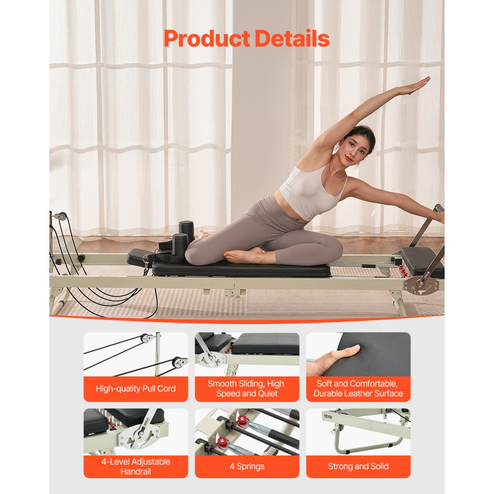 S3003 - Durable Foldable Pilates Reformer, 99x24x30 inch, Supports 400 lbs