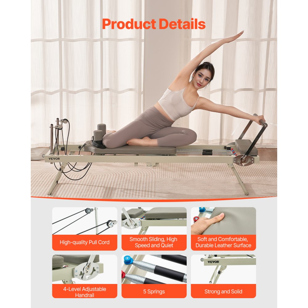 S1002 - Foldable Pilates Reformer 82x22x29" for Compact Home Workouts