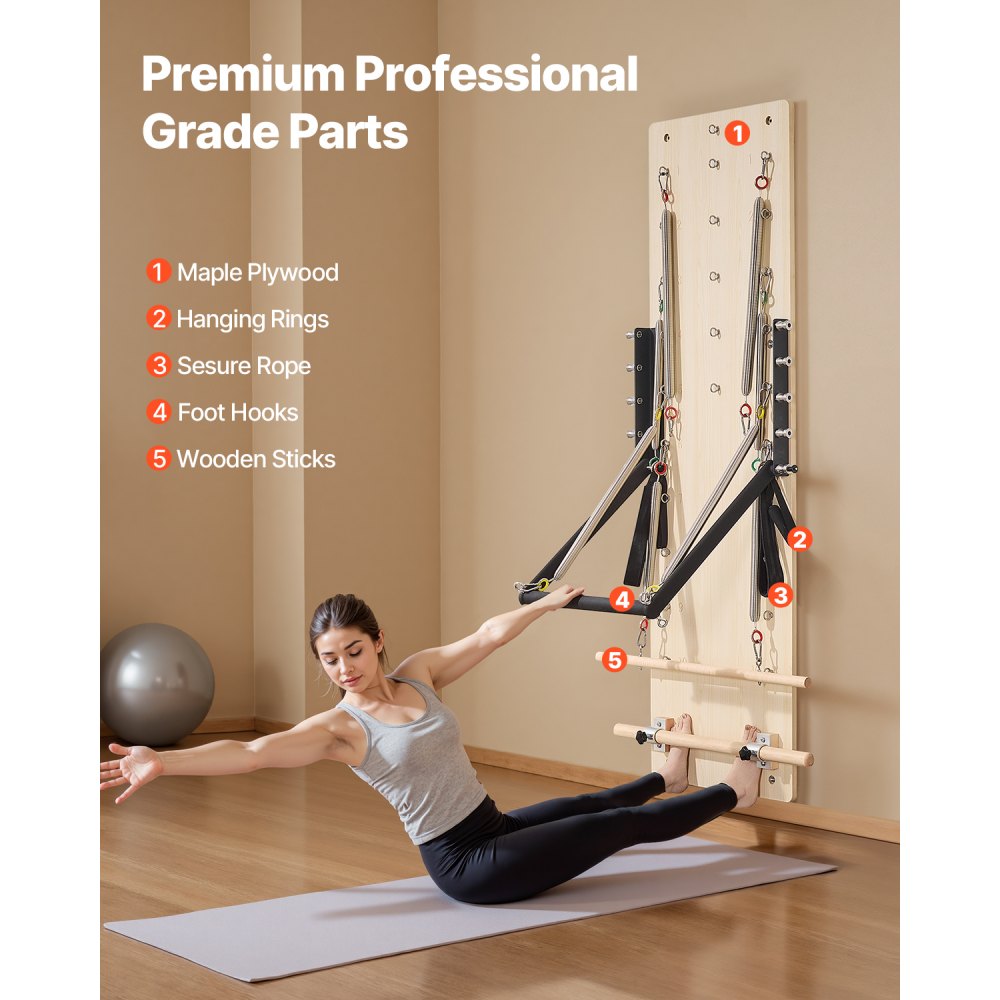 B44-F - Durable Wall-Mounted Pilates Reformer with 8 Resistance Levels