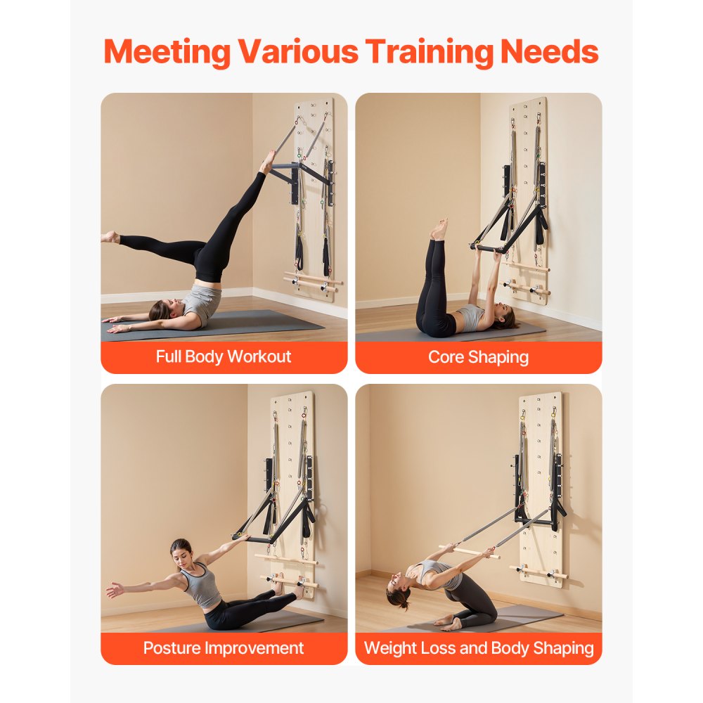 B44-F - Durable Wall-Mounted Pilates Reformer with 8 Resistance Levels