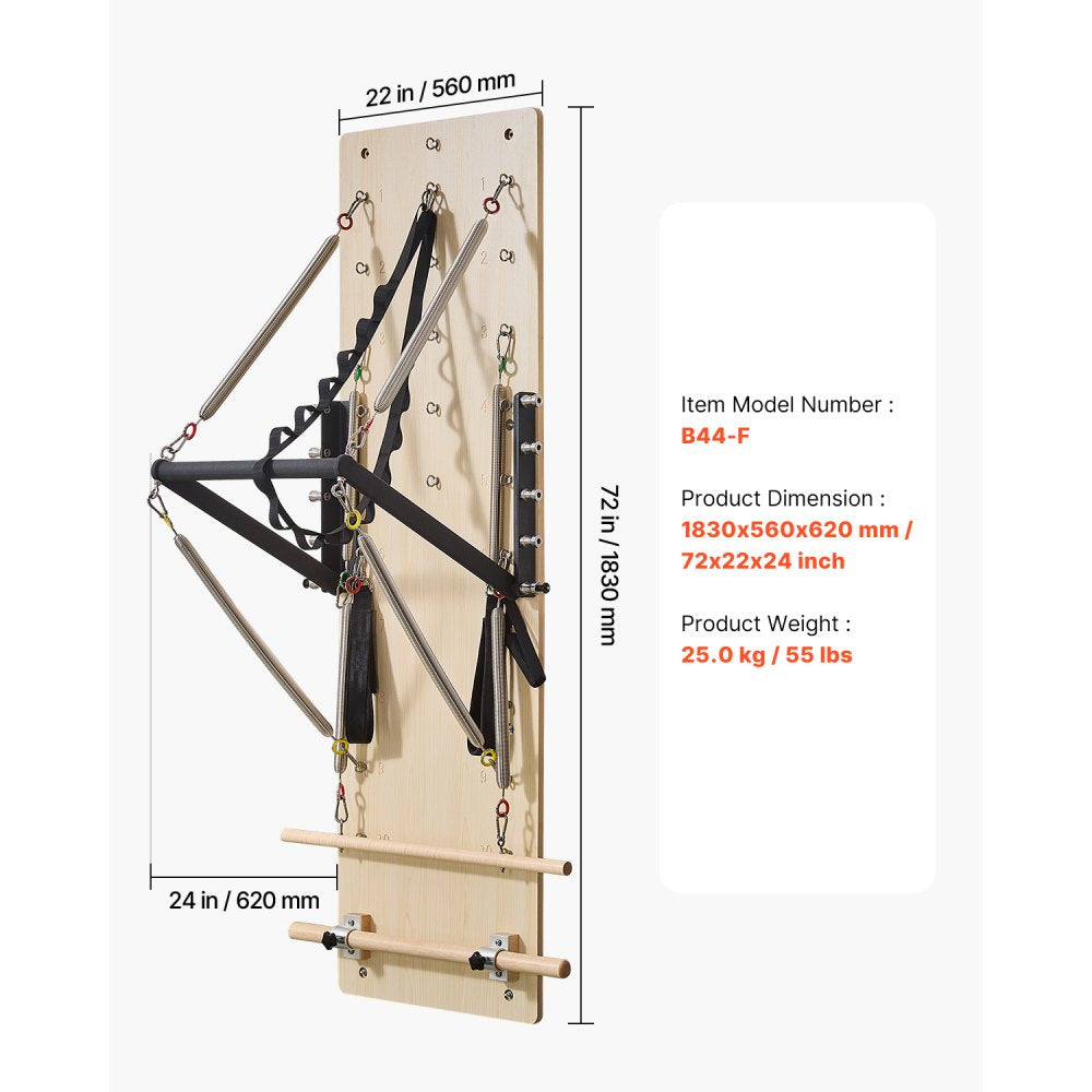 B44-F - Durable Wall-Mounted Pilates Reformer with 8 Resistance Levels